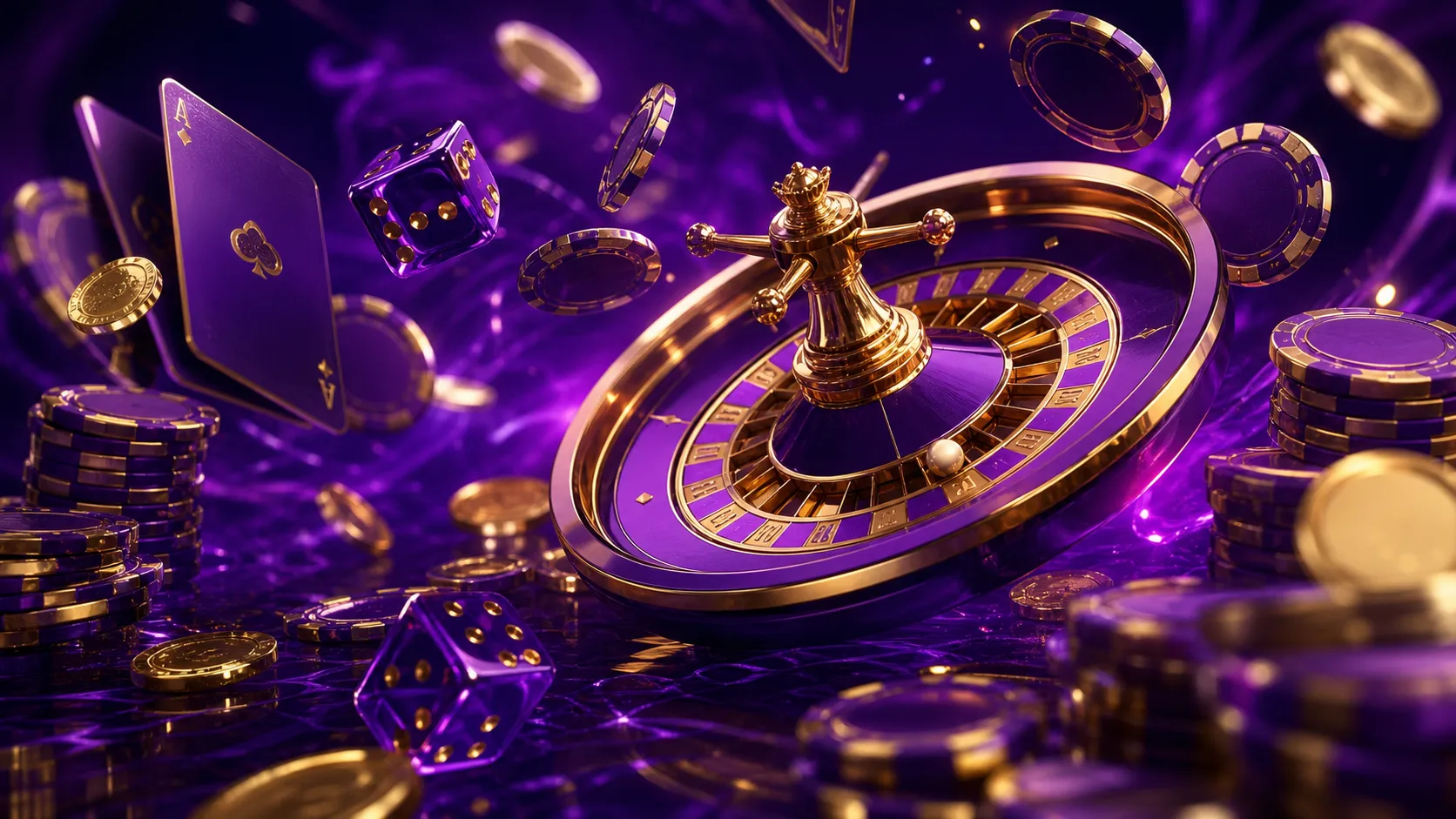 Luxurious casino-themed hero banner for Makispin with opulent elements such as roulette wheel and poker chips in a dramatic c